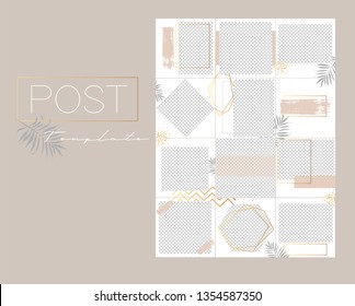  Design Backgrounds For Social Media Banner.Set Of Instagram Post Frame Templates.Vector Cover. Mockup For Personal Blog Or Shop. Endless Square Puzzle Layout For Promotion.