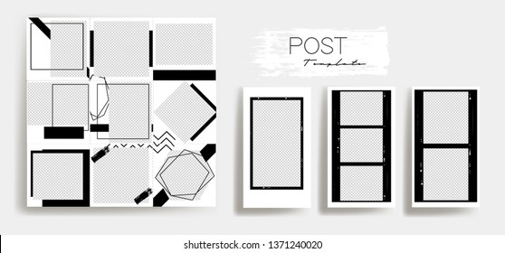  Design backgrounds for social media banner.Set of instagram stories and post frame templates.Vector cover. Mockup for personal blog or shop.Layout for promotion.