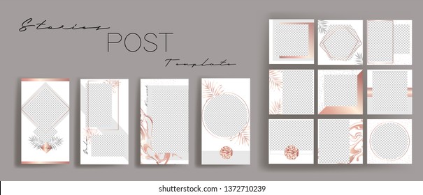  Design Backgrounds For Social Media Banner.Set Of Instagram Stories And Post Frame Templates.Vector Stories Cover. Mockup For Personal Blog Or Shop. Endless Square Puzzle Layout For Promotion.