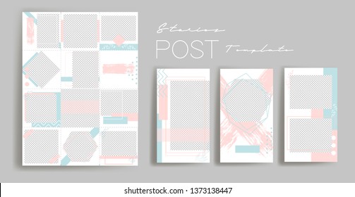  Design backgrounds for social media banner.Set of instagram stories and post frame templates.Vector cover. Mockup for personal blog or shop.Layout for promotion.