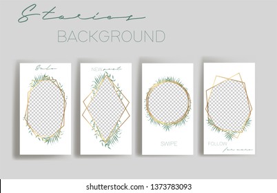  Design backgrounds for social media banner.Set of instagram stories frame templates.Vector cover. Mockup for personal blog or shop.Layout for promotion.