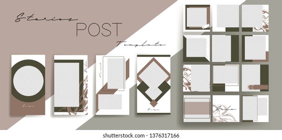  Design Backgrounds For Social Media Banner.Set Of Instagram Stories And Post Frame Templates.Vector Cover. Mockup For Personal Blog Or Shop.Layout For Promotion.Endless Square Puzzle Layout For Promo