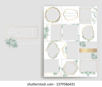  Design backgrounds for social media banner.Set of instagram stories and post frame templates.Vector cover. Mockup for personal blog or shop.Layout for promotion.Endless square puzzle layout.