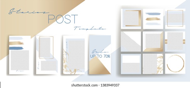  Design backgrounds for social media banner.Set of instagram stories and  post frame templates.Vector cover. Mockup for personal blog or shop.Layout for promotion.Endless square puzzle.