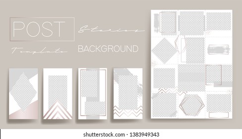  Design backgrounds for social media banner.Set of instagram stories post frame templates.Vector cover. Mockup for personal blog or shop.Layout for promotion.Endless square puzzle.