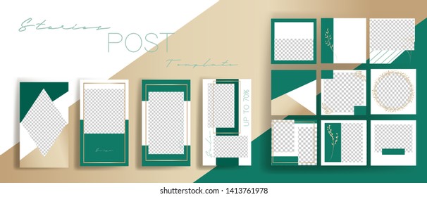  Design Backgrounds For Social Media Banner.Set Of Instagram Stories And  Post Frame Templates.Vector Cover. Mockup For Personal Blog Or Shop.Layout For Promotion.Endless Square Puzzle.