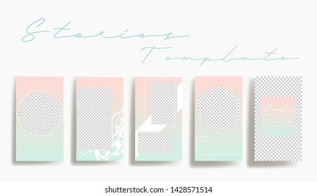  Design backgrounds for social media banner.Set of instagram stories frame templates.Vector cover. Mockup for personal blog or shop.Layout for promotion.