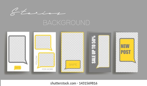  Design backgrounds for social media banner.Set of instagram stories frame templates.Vector cover. Mockup for personal blog or shop.Layout for promotion.