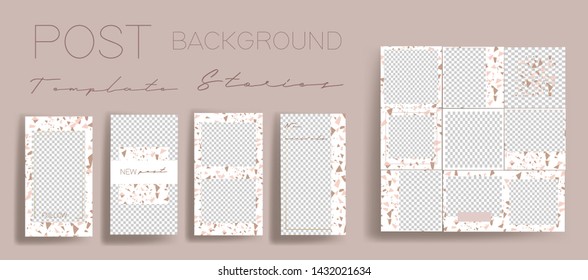 Design backgrounds for social media banner.Set of instagram stories and post frame templates.Vector cover. Mock up for personal blog or shop.Layout for promotion.Endless square puzzle layout for promo