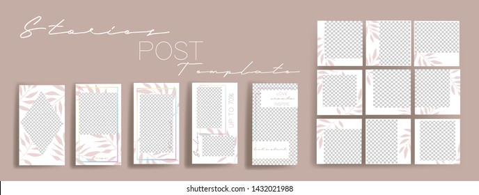 Design backgrounds for social media banner.Set of instagram stories and post frame templates.Vector cover. Mock up for personal blog or shop.Layout for promotion.Endless square puzzle layout for promo