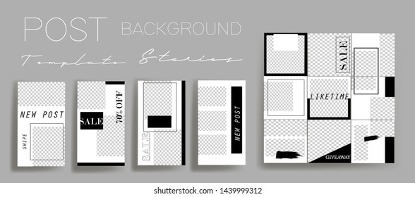 Design Backgrounds For Social Media Banner.Set Of Instagram Stories And Post Frame Templates.Vector Cover. Mock Up For Personal Blog Or Shop.Layout For Promotion.Endless Square Puzzle Layout For Promo