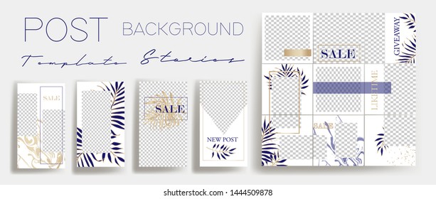 Design backgrounds for social media banner.Set of instagram stories and post frame templates.Vector cover. Mock up for personal blog or shop.Layout for promotion.Endless square puzzle layout for promo