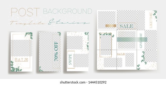 Design backgrounds for social media banner.Set of instagram stories and post frame templates.Vector cover. Mock up for personal blog or shop.Layout for promotion.Endless square puzzle layout for promo