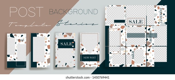 Design backgrounds for social media banner.Set of instagram stories and post frame templates.Vector cover. Mock up for personal blog or shop.Layout for promotion.Endless square puzzle layout for promo