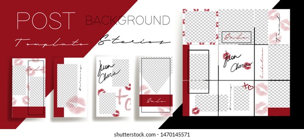 Design Backgrounds For Social Media Banner. Set Of Instagram  Stories And Post Frame Templates.Vector Cover. Mock Up For Personal Blog Or Shop.Layout For Promotion.Endless Square Puzzle Layout