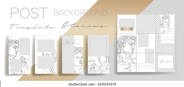 Design Backgrounds For Social Media Banner. Set Of Instagram  Stories And Post Frame Templates.Vector Cover. Mock Up For Personal Blog Or Shop.Layout For Promotion.Endless Square Puzzle Layout