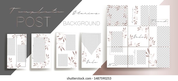 Design backgrounds for social media banner. Set of instagram stories and post frame templates.Vector cover. Mock up for personal blog or shop.Layout for promotion.Endless square puzzle layout