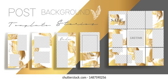 Design backgrounds for social media banner. Set of instagram stories and post frame templates.Vector cover. Mock up for personal blog or shop.Layout for promotion.Endless square puzzle layout