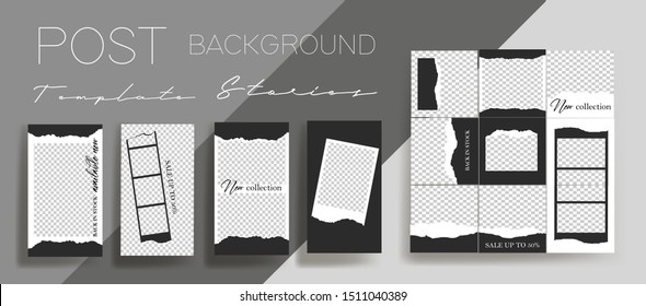  Design Backgrounds For Social Media Banner.Set Of Instagram Stories And Post Frame Templates.Vector Cover. Mockup For Personal Blog Or Shop.Layout For Promotion.Endless Square Puzzle.