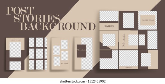  Design Backgrounds For Social Media Banner.Set Of Instagram Stories And Post Frame Templates.Vector Cover. Mockup For Personal Blog Or Shop.Layout For Promotion.Endless Square Puzzle.