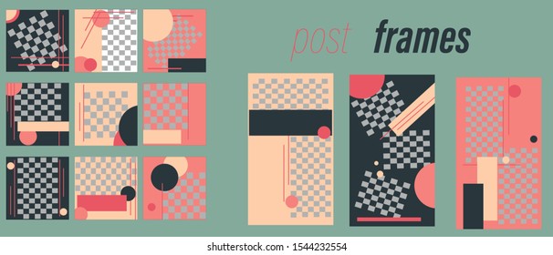 Design backgrounds for social media banner.Set of  stories and post frame templates.Vector cover. Mockup for personal .Blog or shop. Pink beige cream and Dark    Color Design.