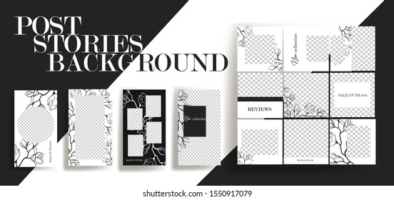 Design backgrounds for social media banner.Set of instagram stories and post frame templates.Vector cover. Mockup for personal blog or shop.Layout for promotion.Endless square puzzle.