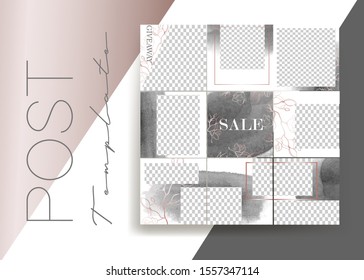 Design Backgrounds For Social Media Banner.Set Of Instagram Post Frame Templates.Vector Cover. Mockup For Personal Blog Or Shop. Endless Square Puzzle Layout For Promotion.