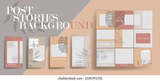 Design backgrounds for social media banner. Set of instagram stories and post frame templates.Vector cover. Mock up for personal blog or shop.Layout for promotion.Endless square puzzle layout