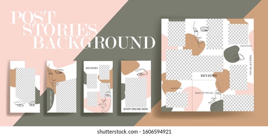 Design backgrounds for social media banner. Set of instagram stories and post frame templates.Vector cover. Mock up for personal blog or shop.Layout for promotion.Endless square puzzle layout