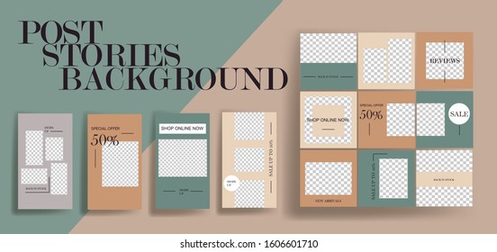 Design backgrounds for social media banner. Set of instagram stories and post frame templates.Vector cover. Mock up for personal blog or shop.Layout for promotion.Endless square puzzle layout