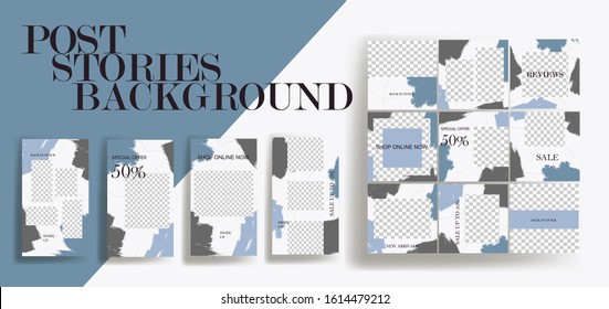 Design backgrounds for social media banner. Set of instagram stories and post frame templates.Vector cover. Mock up for personal blog or shop.Layout for promotion.Endless square puzzle layout