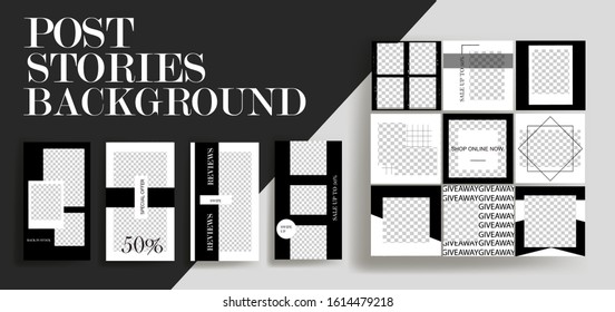 Design backgrounds for social media banner. Set of instagram stories and post frame templates.Vector cover. Mock up for personal blog or shop.Layout for promotion.Endless square puzzle layout