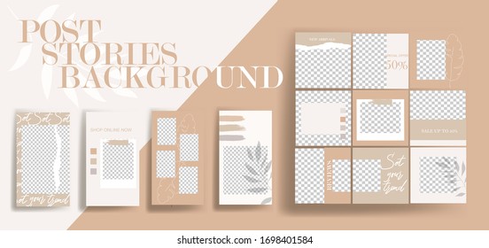 Design Backgrounds For Social Media Banner. Set Of Instagram Stories And Post Frame Templates. Vector Cover. Mockup For Personal Blog Or Shop. Layout For Promotion.