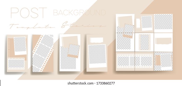 Design Backgrounds For Social Media Banner. Set Of Instagram Stories And Post Frame Templates.Vector Cover. Mock Up For Personal Blog Or Shop.Layout For Promotion.Endless Square Puzzle Layout
