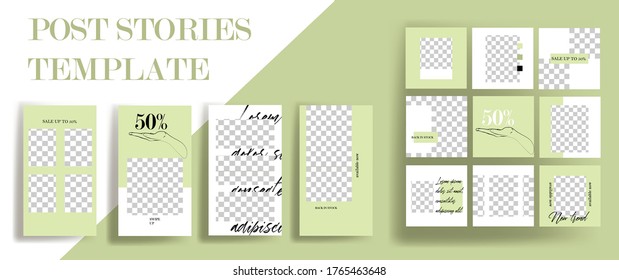 Design backgrounds for social media banner.Set of instagram stories and post frame templates.Vector cover. Mockup for personal blog or shop.Layout for promotion.Endless square puzzle.	