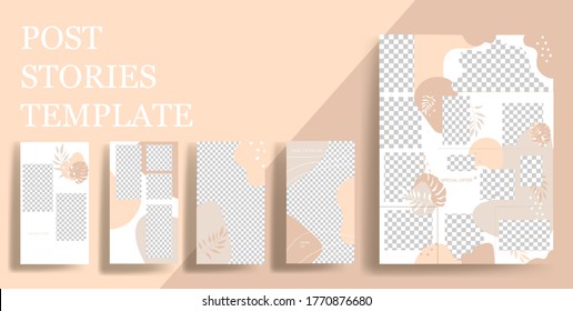 Design Backgrounds For Social Media Banner. Set Of Instagram Stories And Post Frame Templates.Vector Cover. Mock Up For Personal Blog Or Shop.Layout For Promotion.Endless Square Puzzle Layout