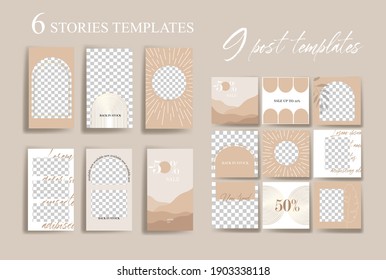 Design backgrounds for social media banner. Set of instagram stories and post frame templates.Vector cover. Mock up for personal blog or shop.Layout for promotion.Endless square puzzle layout