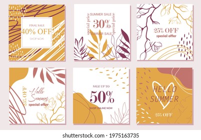 Design backgrounds for social media banner.Set of instagram post frame templates.Vector cover. Mockup for personal blog or shop.Layout for promotion.Endless square puzzle.