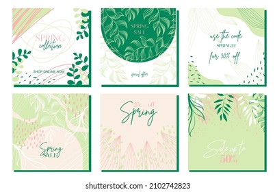 Design backgrounds for social media banner.Set of instagram post frame templates.Vector cover. Mockup for personal blog or shop.Layout for promotion.Endless square puzzle.