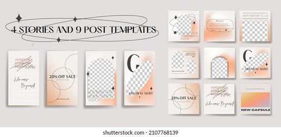 Design backgrounds for social media banner  Set instagram stories   post frame templates Vector cover  Mock up for personal blog shop Layout for promotion Endless square puzzle layout
