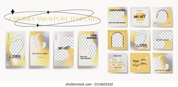 Design backgrounds for social media banner. Set of instagram stories and post frame templates.Vector cover. Mock up for personal blog or shop.Layout for promotion.Endless square puzzle layout