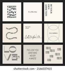 Design Backgrounds For Social Media Banner.Set Of Instagram Quote Post Frame Templates.Vector Cover. Mockup For Personal Blog Or Shop.Layout For Promotion.Endless Square Puzzle.