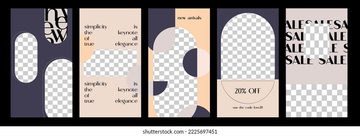 Design backgrounds for social media banner. Set of instagram stories frame templates.Vector cover. Mock up for personal blog or shop.Layout for promotion.