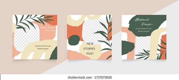 Design backgrounds for social media post and stories. Photo frame template for shop , fashion, blog, web ads. Trendy Memphis design cover. Abstract shape with minimal design. Vector  illustration.