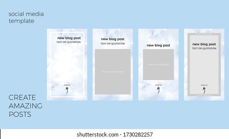 Design backgrounds for social media. Vector cover. Mock up for personal blog or shop. Blue watercolor background design.