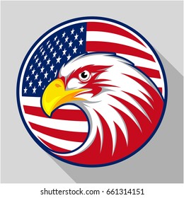 Design badge circle with eagle and the American flag, visualized in flat design style
