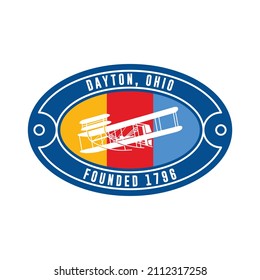 Design badge Dayton, Ohio, USA. Visit city logo template for banner, flyer and branding
