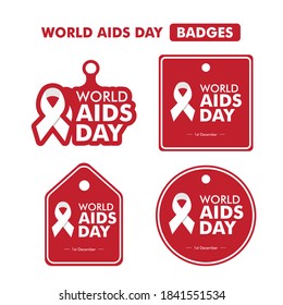 DESIGN BADGES AIDS RED WHITE COLOR CONCEPT WORLD AIDS DAY ILLUSTRATION