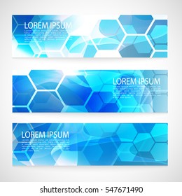 Design Banner abstract blue background with hexagons. geometric background