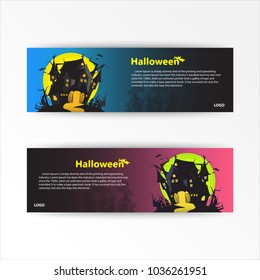 Design banner abstract in happy halloween day. ghost house concept. vector EPS10.